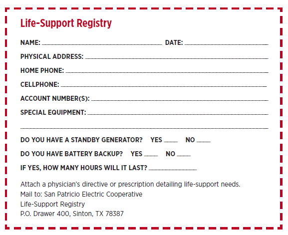 Life Support Registry Form PDF